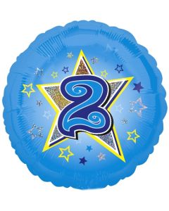 Luftballon aus Folie zum 2. Geburtstag, blauer Rundballon, Junge, Zahl 2, inklusive Ballongas