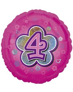 Luftballon aus Folie zum 4. Geburtstag, rosa Rundballon, Mädchen, Zahl 4, inklusive Ballongas