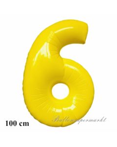 Großer Luftballon Zahl 6, Gelb mit Helium