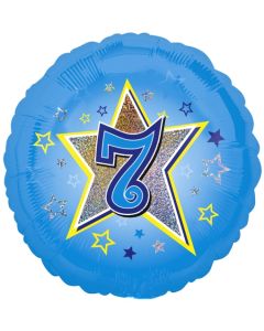 Luftballon aus Folie zum 7. Geburtstag, blauer Rundballon, Junge, Zahl 7, inklusive Ballongas