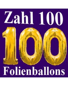 Zahl 100, Zahlenballons aus Folie mit Helium zur Dekoration des 100. Geburtstages und Jubiläums