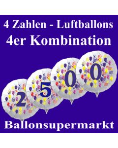 Zahlen-Luftballon aus Folie, 4 Zahlen Kombination, zu Geburtstag und Jubiläum