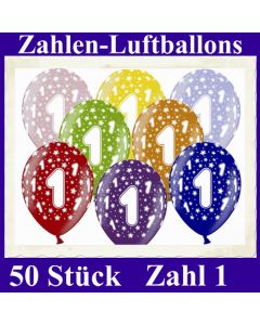 Luftballons mit der Zahl 1 zum 1. Geburtstag, 50 Stück, bunt gemischt, 30-33 cm