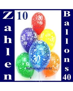 Luftballons mit der Zahl 30 zum 30. Geburtstag, 10 Stück