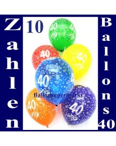 Zahlen-Luftballons Zahl 40 zum 40. Geburtstag, 10 Stück