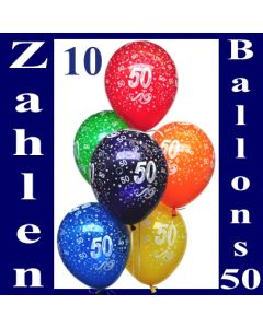 Luftballons mit der Zahl 50 zum 50. Geburtstag, 10 Stück