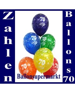 Luftballons mit der Zahl 70 zum 70. Geburtstag, 10 Stück