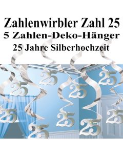 Zahlenwirbler, Zahlendekoration, silber, Zahl 25, zur Silbernen Hochzeit