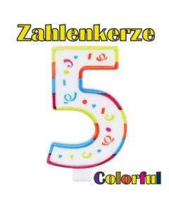 Zahlenkerze Zahl 5, Colorful Candle, zu Geburtstag, Jubiläum und Kindergeburtstag