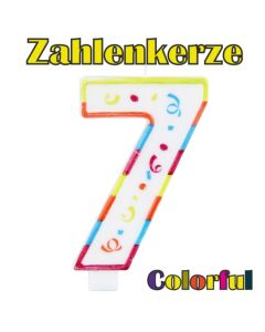 Zahlenkerze Zahl 7, Colorful Candle, zu Geburtstag, Jubiläum und Kindergeburtstag