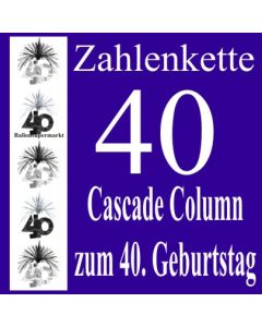 Zahlenkette Zahl 40, Geburtstagsdekoration Kaskade zum 40. Geburtstag
