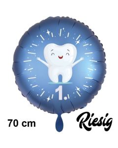 1. Zahn, Zahnparty Luftballon, Satin de Luxe, blau, 70 cm groß