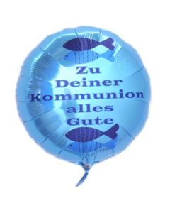 Zu Deiner Kommunion alles Gute, türkiser Luftballon aus Folie ohne Helium