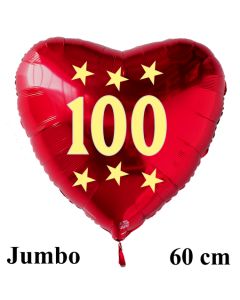 Großer roter Herzluftballon in Rot mit Ballongas Helium zum 100. Geburtstag, Zahl 100, Stars