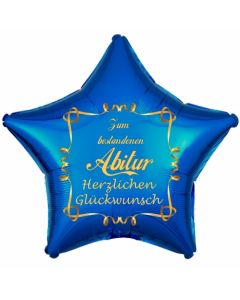 Zum bestandenen Abitur Herzlichen Glückwunsch, blauer Stern-Luftballon aus Folie mit Helium Ballongas