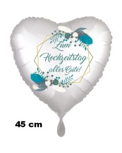 Zum Hochzeitstag alles Gute! Herzluftballon aus Folie, Satin de Luxe, weiß, 45 cm, inklusive Helium