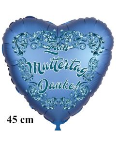 Zum Muttertag Danke! Herzluftballon in Satinblau, 45 cm, ohne Helium