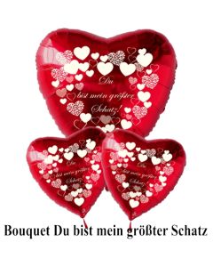 Valentinstag Ballon-Bouquet rote Herzballons "Du bist mein größter Schatz"!