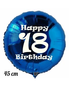 Luftballon aus Folie, blau, rund, 45 cm, zum 18. Geburtstag