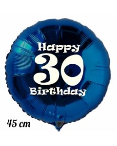 Luftballon aus Folie, blau, rund, 45 cm, zum 30. Geburtstag
