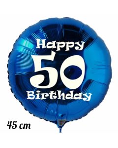 Luftballon aus Folie, blau, rund, 45 cm, zum 50. Geburtstag