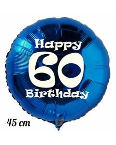 Luftballon aus Folie, blau, rund, 45 cm, zum 60. Geburtstag