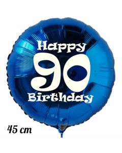 Luftballon aus Folie, blau, rund, 45 cm, zum 90. Geburtstag