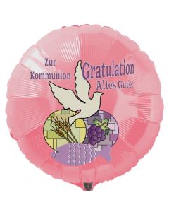 Zur Kommunion Gratulation - alles Gute, rosa Luftballon aus Folie mit Helium