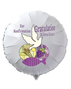 Zur Konfirmation Gratulation  Alles Gute!, Luftballon in Weiß aus Folie mit Helium